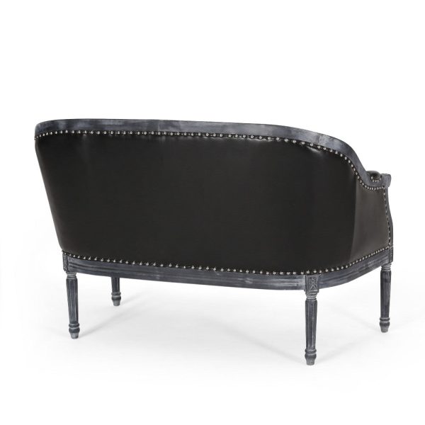 Sofa, 50 Inch, Button Tufted Design, Birch Wood, Black Faux Leather Discount - Image 3