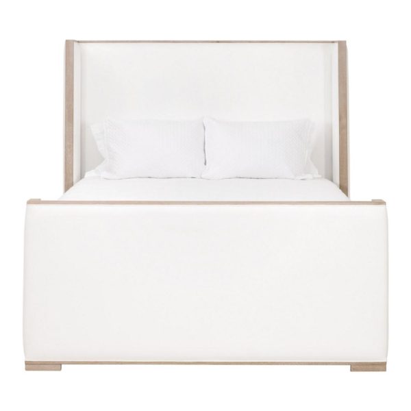 Kalon King Bed, Wingback Brown Solid Oak, Soft Pearl White Upholstery Fashion - Image 5