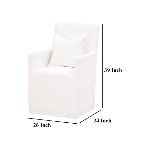 Arm Chair with Wheels, Square Pillow, Smooth Textured Pearl White For Discount - Image 5