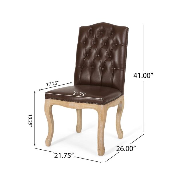 Dining Side Chair Set of 2, Button Tufted, Dark Brown Faux Leather Online Sale - Image 3
