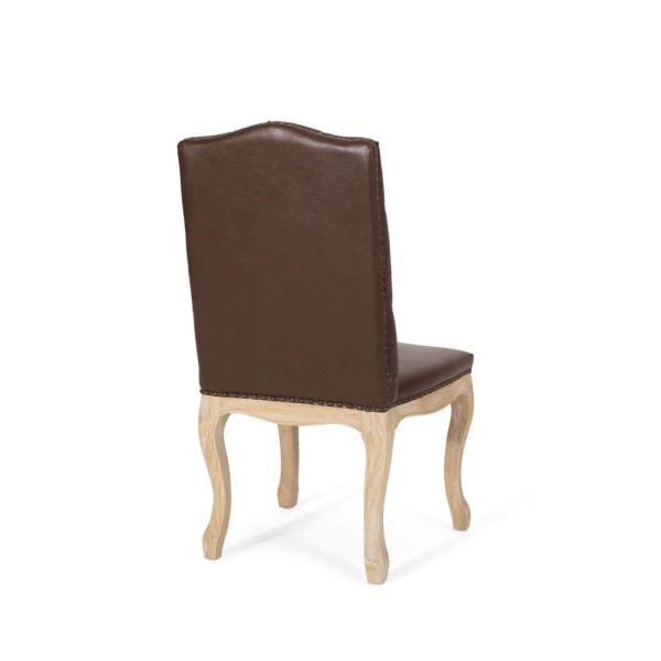 Dining Side Chair Set of 2, Button Tufted, Dark Brown Faux Leather Online Sale - Image 5