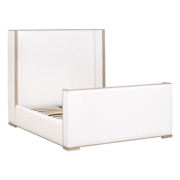 Kalon King Bed, Wingback Brown Solid Oak, Soft Pearl White Upholstery Fashion - Image 4