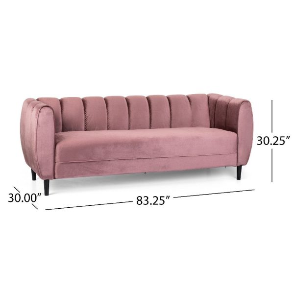 Orla Sofa, 83 Inch, Retro Channel Tufted Stitch Design, Pink Velvet Sale - Image 5