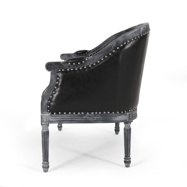 Sofa, 50 Inch, Button Tufted Design, Birch Wood, Black Faux Leather Discount - Image 4