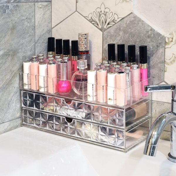 Ikee Design® Premium Acrylic Makeup Organizer Lipstick Holder with Diamond Pattern Drawers For Sale - Image 4