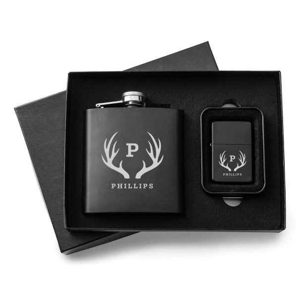 Personalized Black Flask & Lighter Set on Sale - Image 4